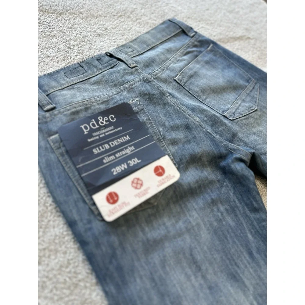 NWT PD&C PAPER DENIM CLOTH FADED BLUE 28X30 SLUB DENIM‎ SLIM STRAIGHT JEANS MENS